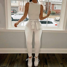 Load image into Gallery viewer, Sleek White Sleeveless Mock Neck Jumpsuit