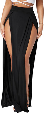 Summer Black High Waist Dual Slit Maxi Skirt
