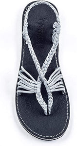 Boho Sage Green Handwoven Braided Flat Sandals