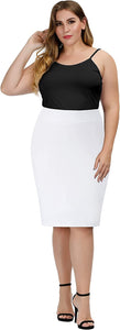 White Plus Size Stretch Bodycon High Waist  Pencil Skirt