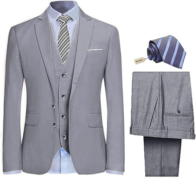 Men's Grey High Society Tuxedo Blazer 3pc Suit Set