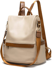 Load image into Gallery viewer, Soft Beige Faux Leather Waterproof Backpack