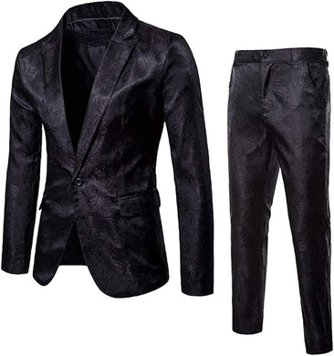 Luxe Formal Black Men's 2 Piece Paisley Dress Suit