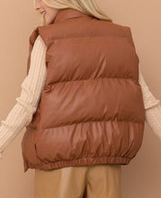 Load image into Gallery viewer, High Neck Camel Vegan Leather Puffer Jacket Vest