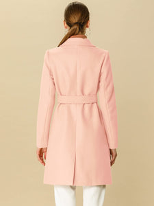 Outerwear Light Pink Notch Lapel Double Breasted Belted Long Winter Coat