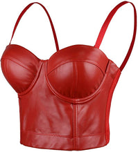 Load image into Gallery viewer, Red Faux Leather Sweetheart Corset Crop Top