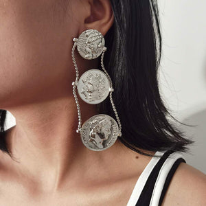 Bohemian Big Silver Coin Fashion Jewelry Earrings