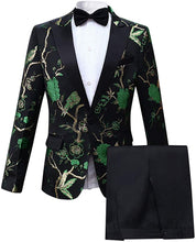 Load image into Gallery viewer, Men&#39;s Tuxedo Green Floral 2pc Long Sleeve Formal Suit