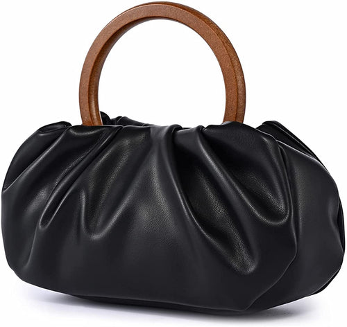 Trendy Ruched Black Cloud Dumpling Clutch Purse