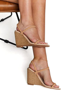 Espadrille Platform Khaki Open Toe Heeled Slide Sandals