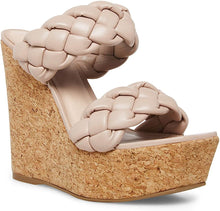 Load image into Gallery viewer, Leather Beige Braided Double Strap Wedge Sandals