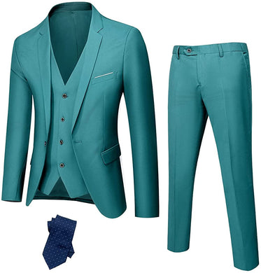Men's Luxury Tuxedo Style Teal Green One Button 3-Piece Formal Suit
