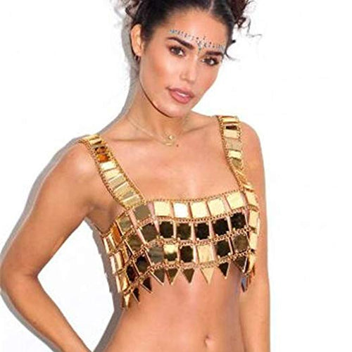 Gold Metallic Circle Sleeveless Crop Top