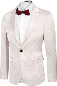 Luxury Silver Beige Floral Single Breasted Tuxedo Men's Blazer