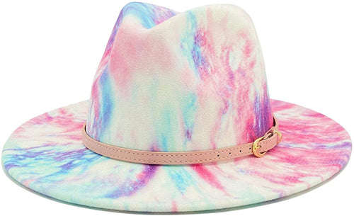 Chic Cherry Blossom Pink Tie-Dye Wide Brim Fedora Hat