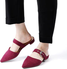 Load image into Gallery viewer, Pointed Toe Burgundy Classic Adjustable Strap Mule Sandals