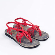 Load image into Gallery viewer, Boho Red Handwoven Braided Flat Sandals