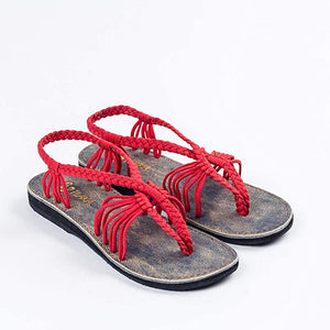 Boho Red Handwoven Braided Flat Sandals