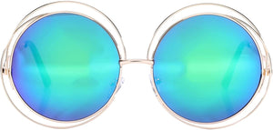 Green Double Metal Wire Frame Oversized Round Sunglasses