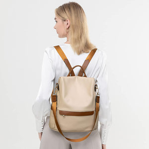 Soft Beige Faux Leather Waterproof Backpack