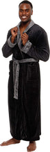 Load image into Gallery viewer, Men&#39;s Black Plush Long Sleeve Hooded Fleece Robe