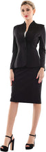 Load image into Gallery viewer, Modern Black Deep V-Neck 2 Pc Skirt and Suit Jacket Set