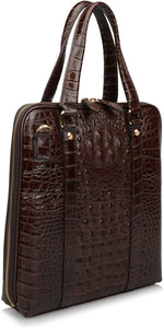 Men's Coffee Crocodile Embossed Genuine Leather Briefcase