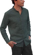 Load image into Gallery viewer, Men&#39;s Dark Green Linen Button Down Shirt