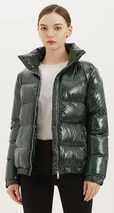 Quilted Green Shiny Padded Women's Puffer Jacket