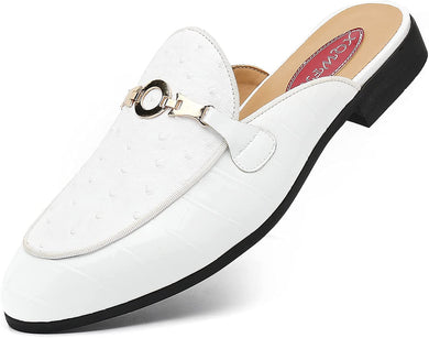 Men's Leather White Buckle Style Slip On Dress Shoes