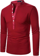 Load image into Gallery viewer, Men&#39;s Red Casual Long Sleeve Henley Shirt