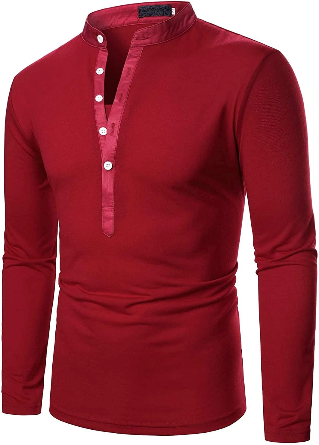 Men's Red Casual Long Sleeve Henley Shirt