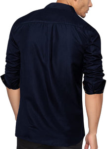 Men's Luxury Navy Blue Velvet Long Sleeve Button Down Shirt