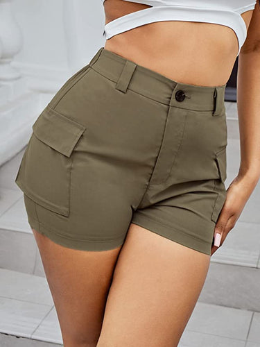 Army Green High Waist Cargo Shorts