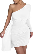 Load image into Gallery viewer, One Shoulder White Cascading Mini Dress