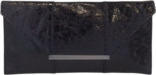 Glam Metallic Embossed Black Envelope Style Clutch Purse