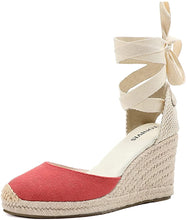 Load image into Gallery viewer, Espadrilles Platform Wedges Off Red Closed Toe Classic Summer Sandals