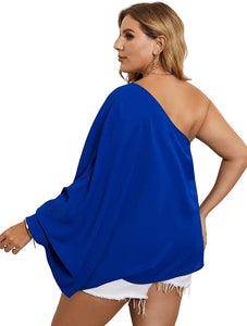 Plus Size One Shoulder Long Sleeve Top Blouse