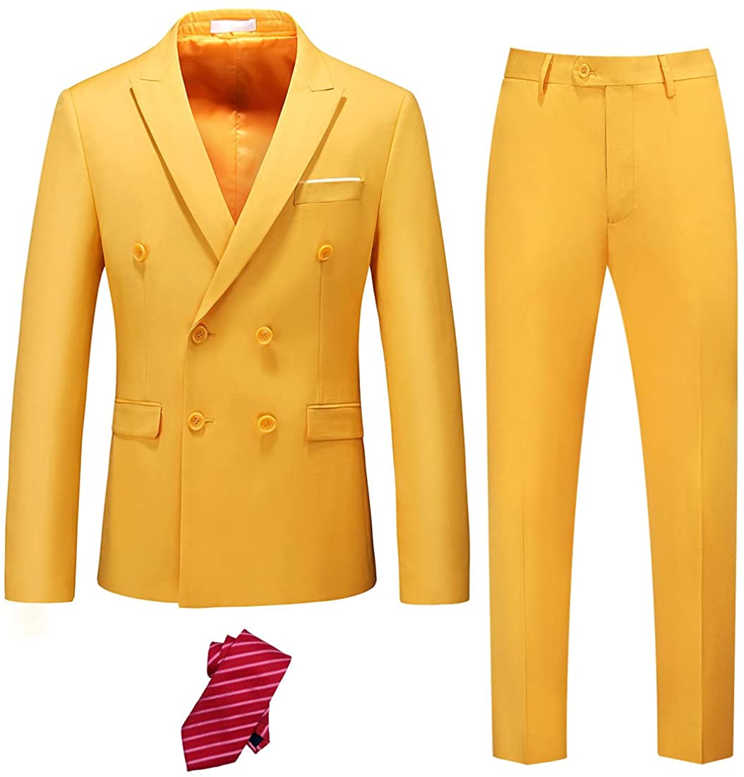 Miami Style Yellow Double Breasted 2 Piece Men's Suit