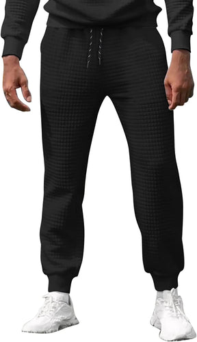 Athletic Black Plaid Jacquard Men's Jogger Sweatpants