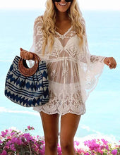 Load image into Gallery viewer, White Lace Mesh Casual Bikini Swimsuit Cover Up