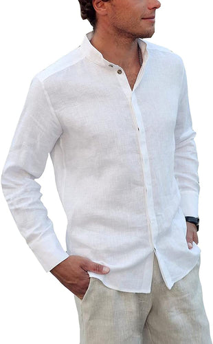 Men's White  Linen Button Down Shirt