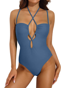 Dramatic Adjustable Halter Straps One Piece Bathing Suits