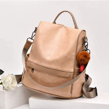 Load image into Gallery viewer, Beige Faux Leather Waterproof Backpack