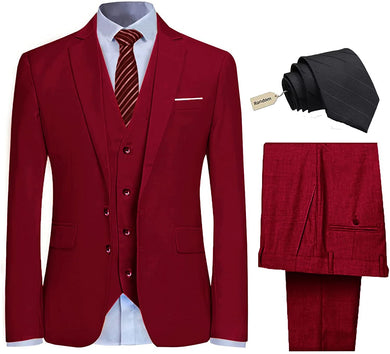 Men's Red High Society Tuxedo Blazer 3pc Suit Set