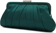 Load image into Gallery viewer, Special Occasion Satin Pleated Hunter Green Evening Bag