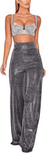 Load image into Gallery viewer, Glitter Metallic Silver Sparkly Wide Leg Pants