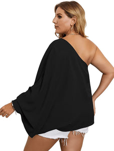 Plus Size One Shoulder Long Sleeve Top Blouse