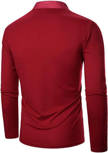 Men's Red Casual Long Sleeve Henley Shirt