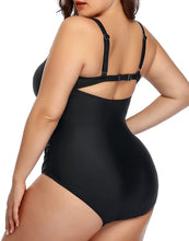 Load image into Gallery viewer, One Piece High Waisted Black Monokini Plus Size Swimsuit